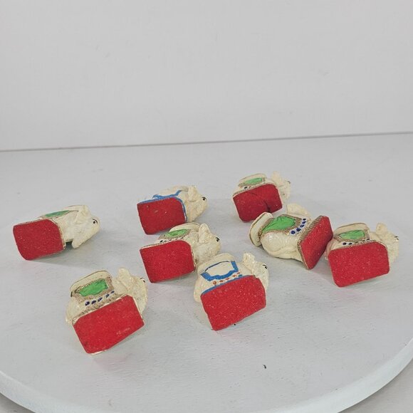 Decorative Miniature Elephant Plant Stand Figurines Set Of 8 Green Blue Accents - Picture 8 of 8